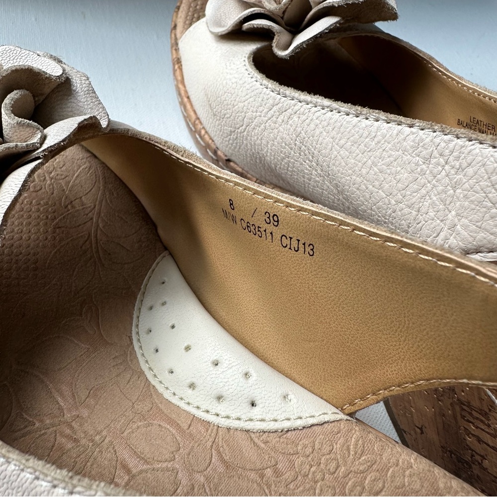 Floral Cream Leather Slingback Wedge Sandals - Picture 8 of 11